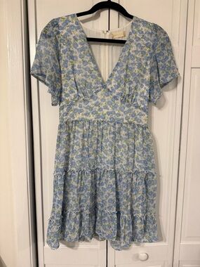 Altar’d State Blue Floral V-Neck Tiered Women's Dress